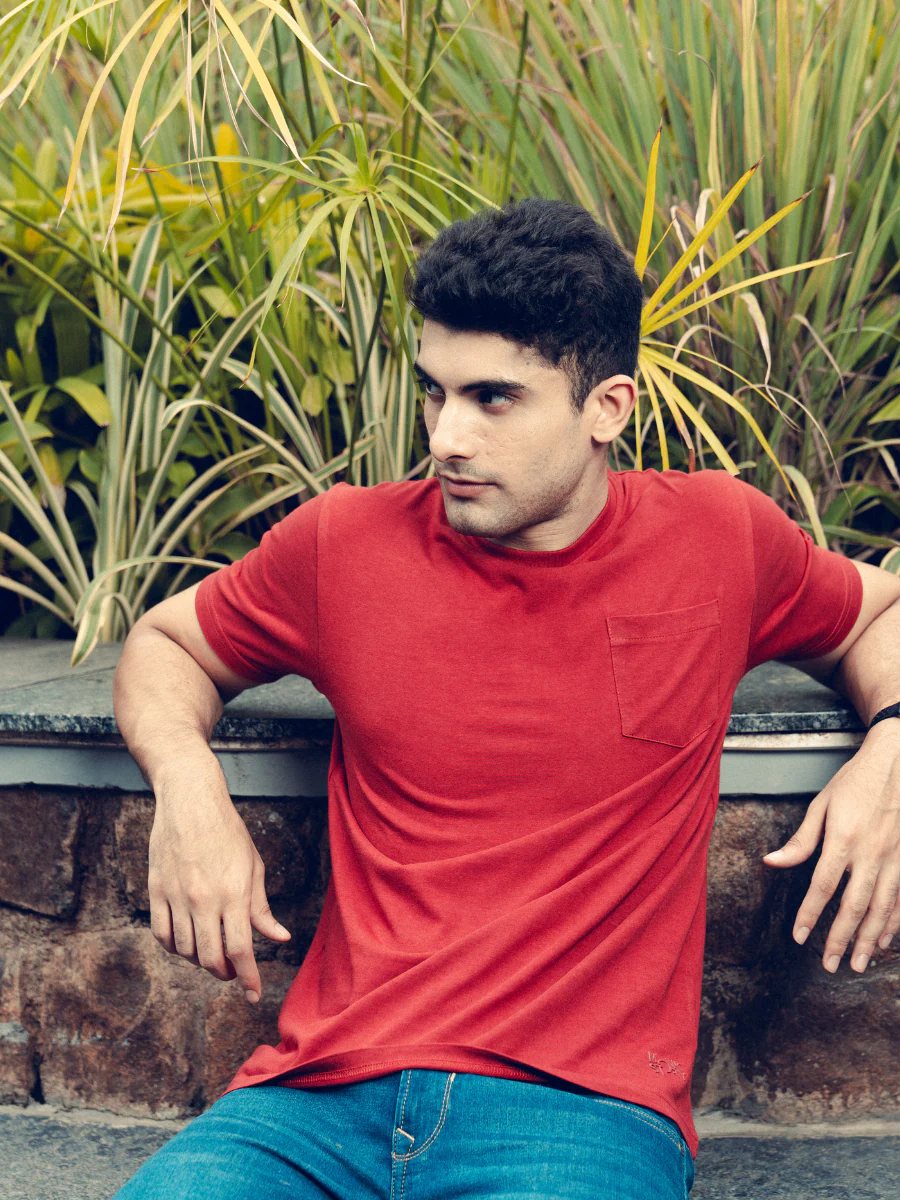Monkstory Bamboo Cotton Crew Tee - Terracotta Red - Image 5