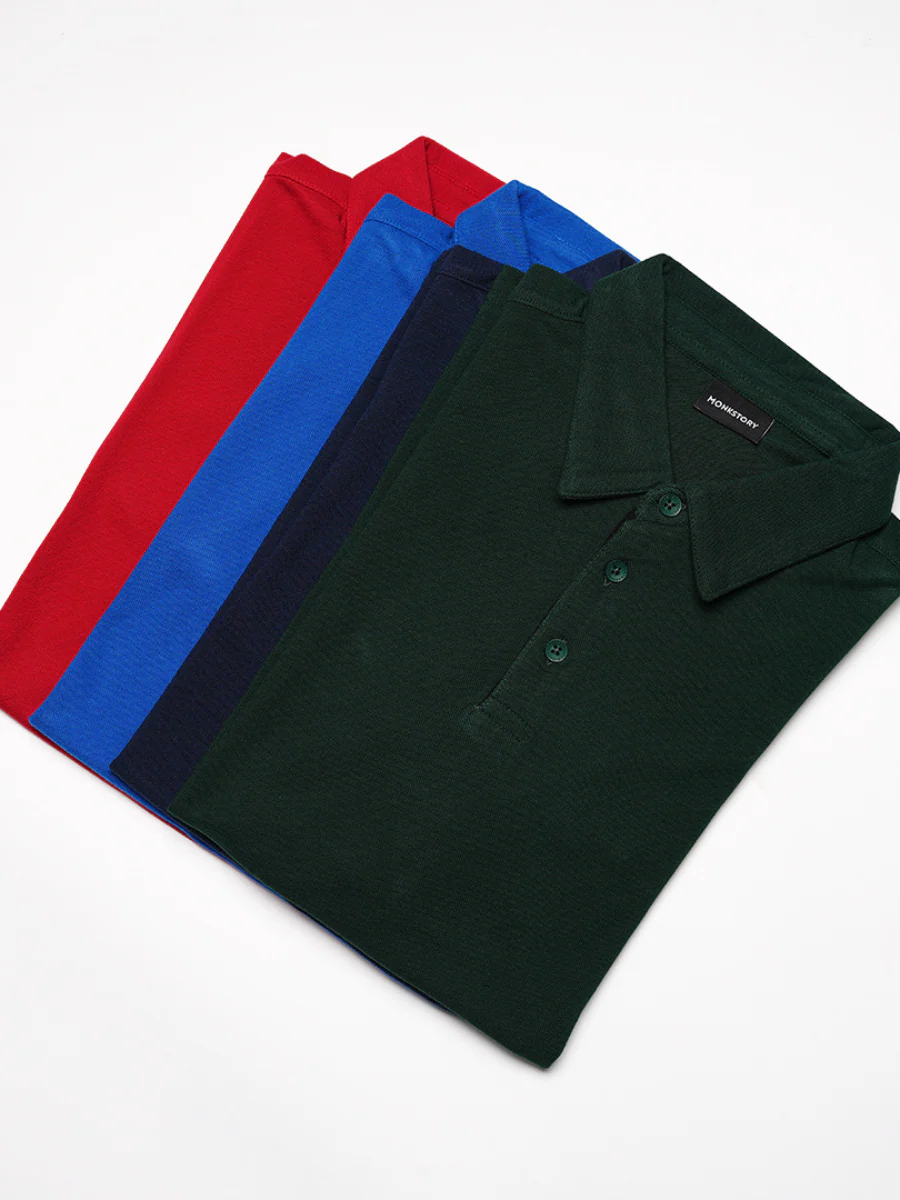 Monkstory Bamboo Cotton Polo Tee - Cobalt Blue - Image 5