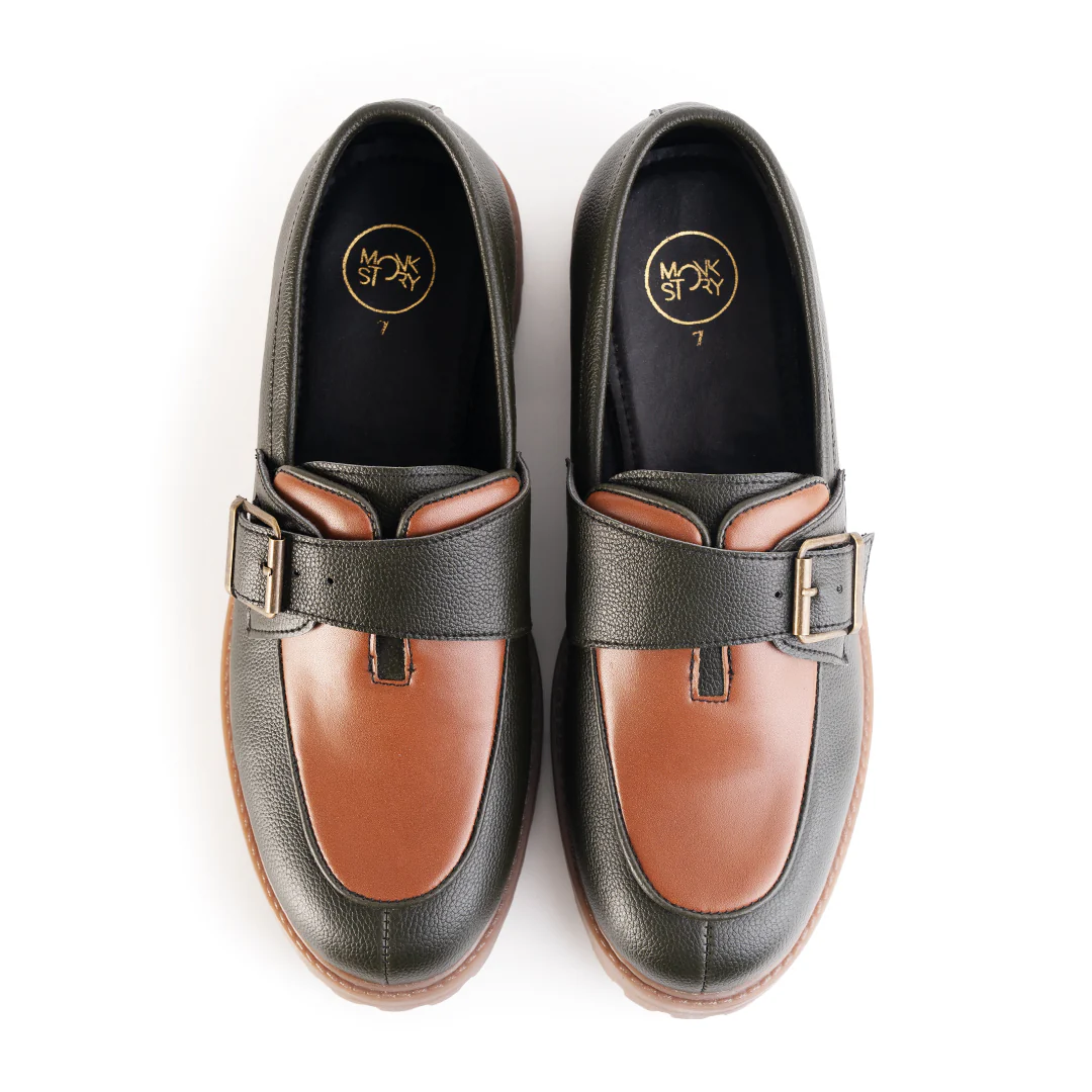 Monkstory Cosmopolitan Buckled Loafers - Olive/Tan - Image 5