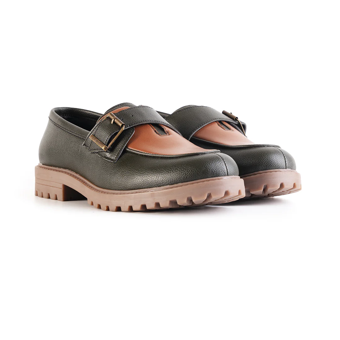 Monkstory Cosmopolitan Buckled Loafers - Olive/Tan - Image 6
