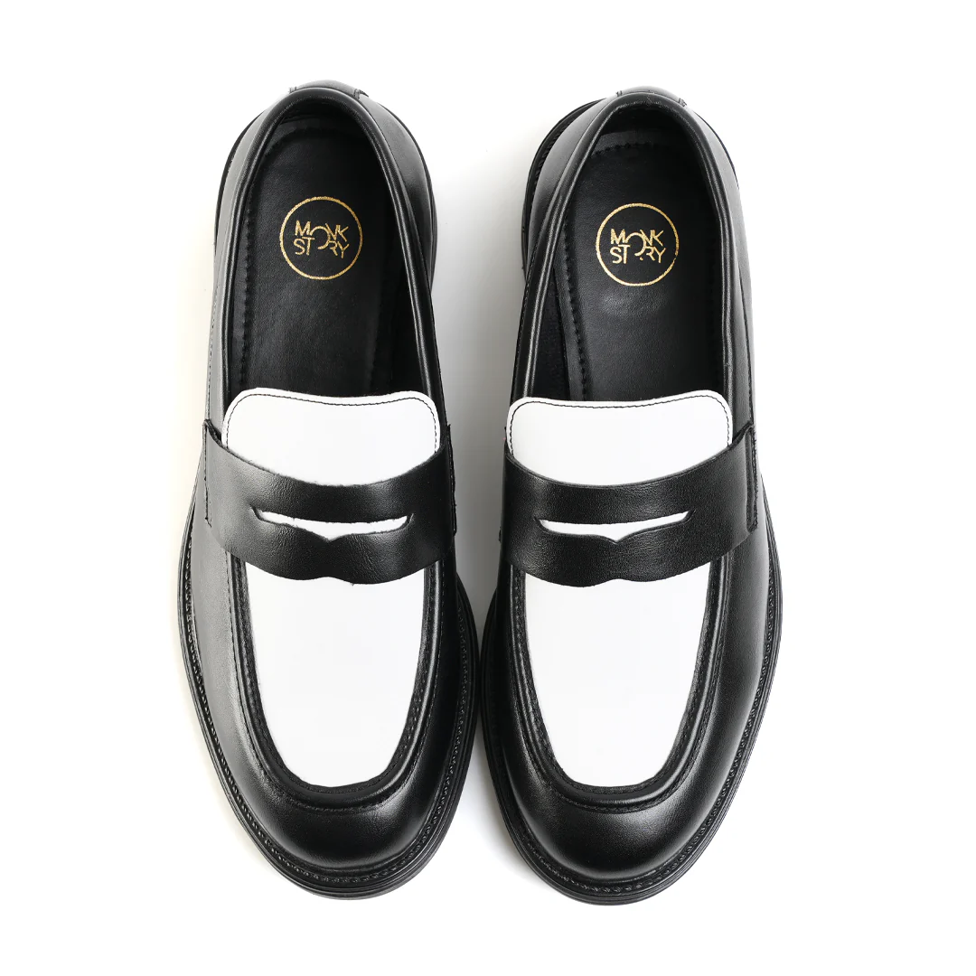 Monkstory Cosmopolitan Contrast Penny Loafers  - Black/White - Image 9