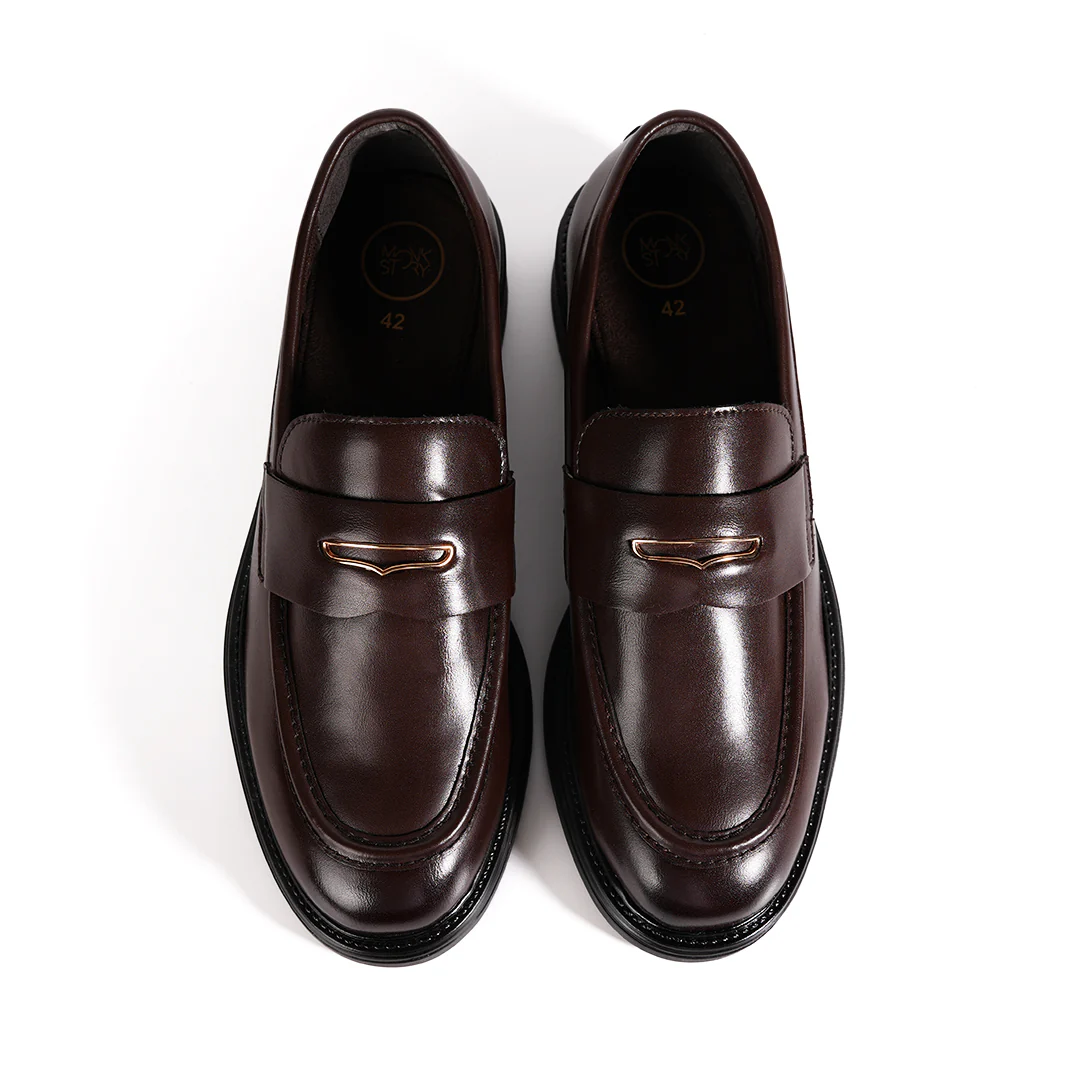 Monkstory Cosmopolitan Gold Embellished Penny Loafers - Brown - Image 9