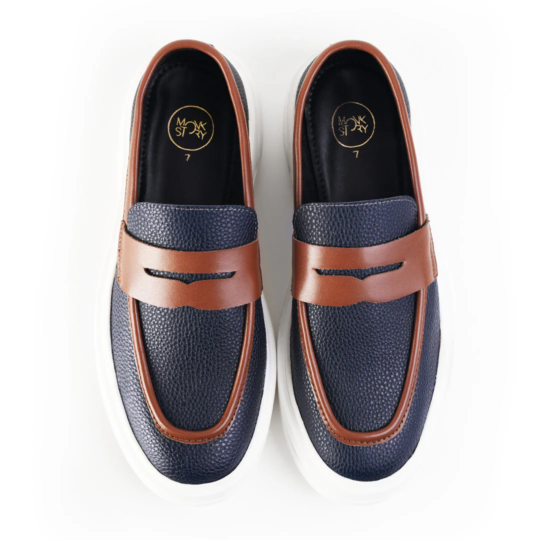 Monkstory Dual Tone Chunky Luxe Slip-On Sneakers - Midnight Blue/Tan - Image 5