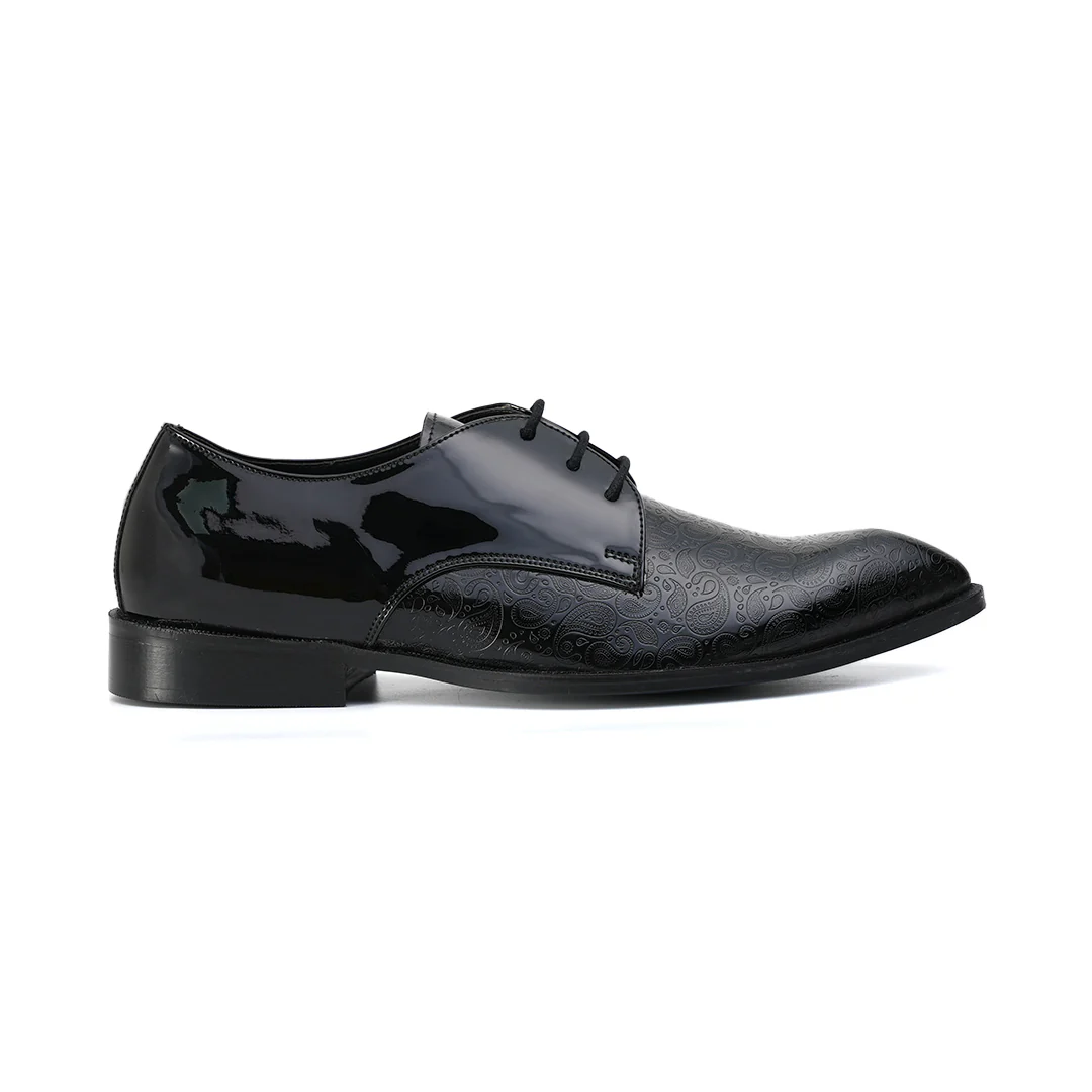 Monkstory Embossed Pattern Pointed Lace-ups - Black - Image 6