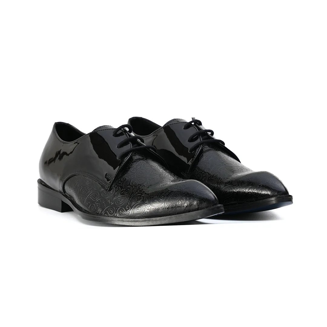 Monkstory Embossed Pattern Pointed Lace-ups - Black - Image 7