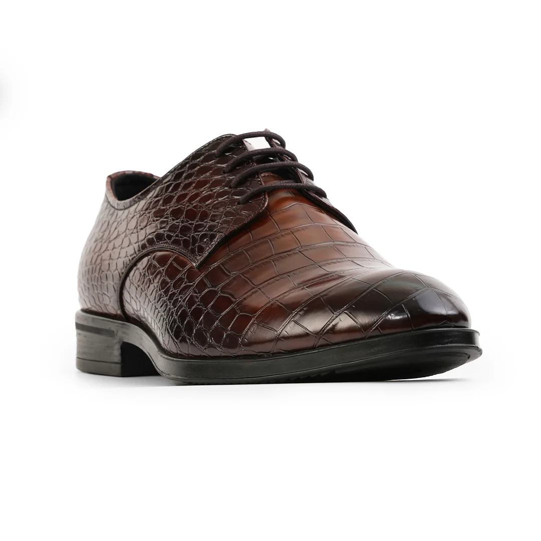 Monkstory Glossy Croc-Effect Lace-Up Oxfords - Burnish Brown - Image 8