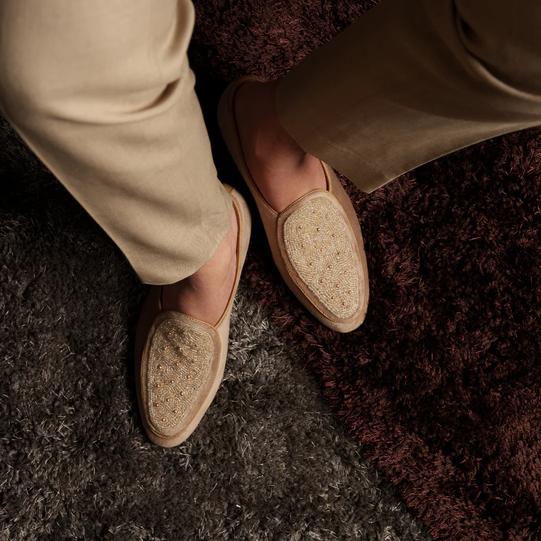Monkstory Hand-Beaded Slip-ons - Beige - Image 4