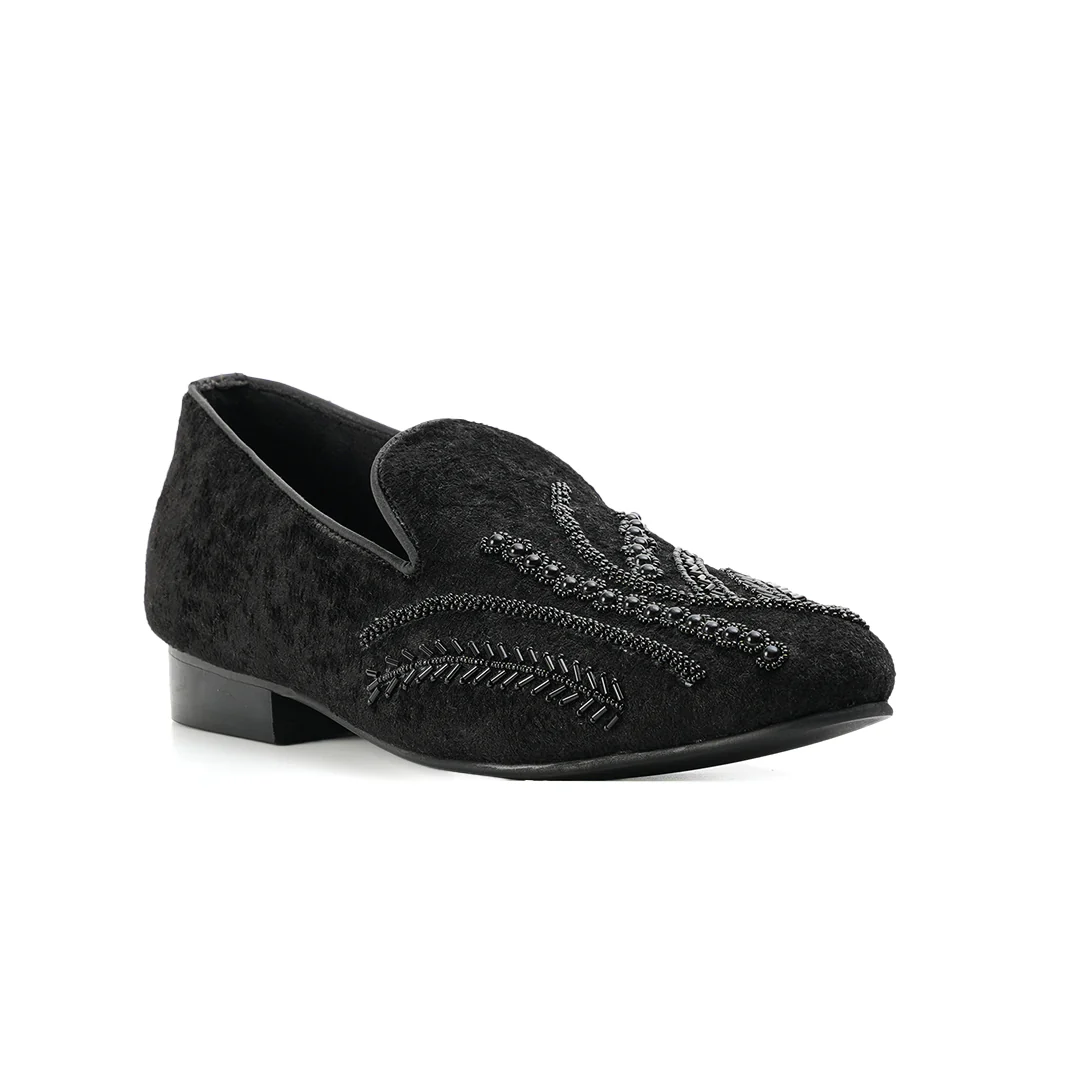 Monkstory Hand-Embroidered Embellished Slip-Ons - Black - Image 5