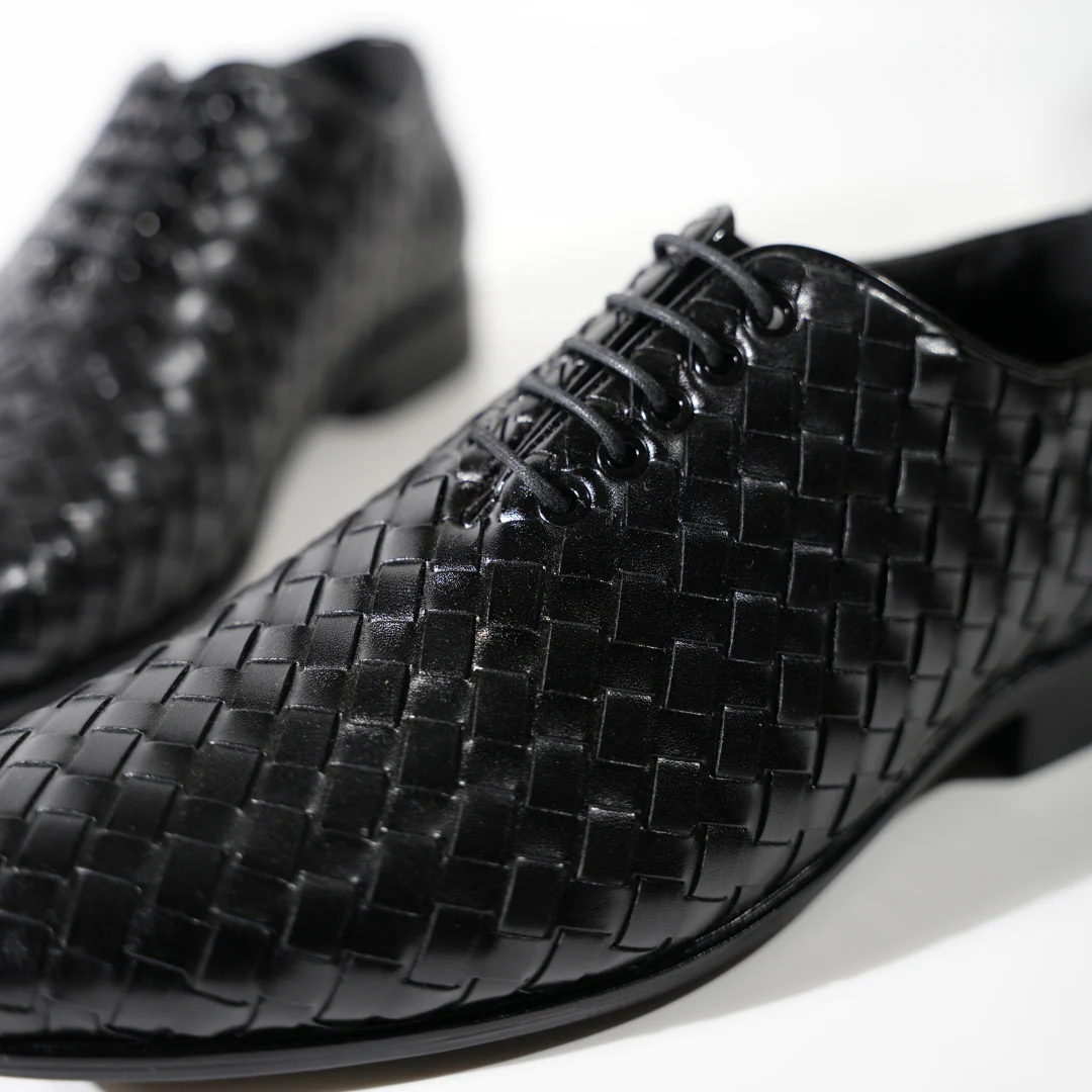 Monkstory Hand Woven Lace-Up Derbies - Black - Image 3