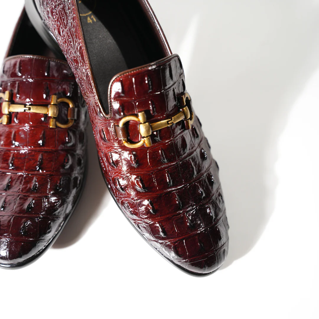 Monkstory Horsebit Exotic Scale Textured Slip-Ons – Burgundy - Image 2