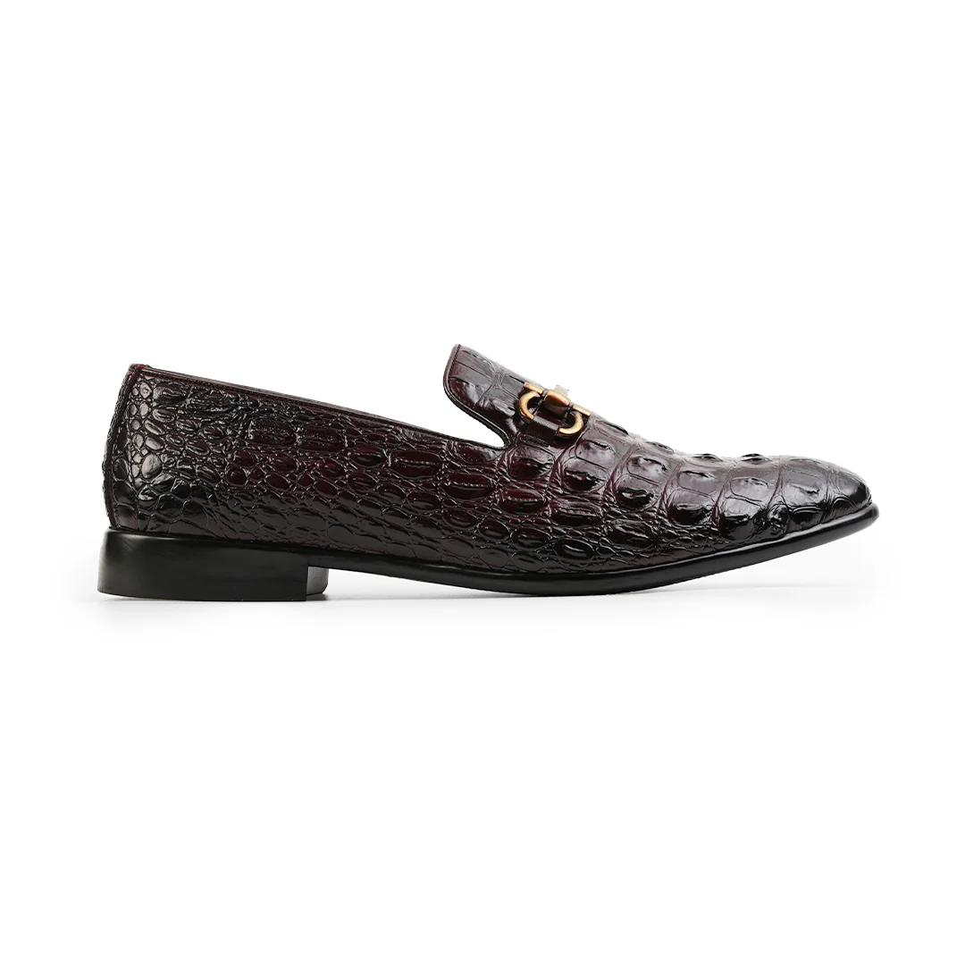 Monkstory Horsebit Exotic Scale Textured Slip-Ons – Burgundy - Image 5