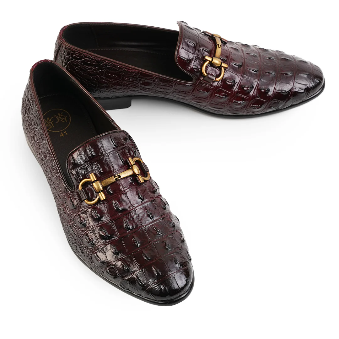 Monkstory Horsebit Exotic Scale Textured Slip-Ons – Burgundy - Image 6