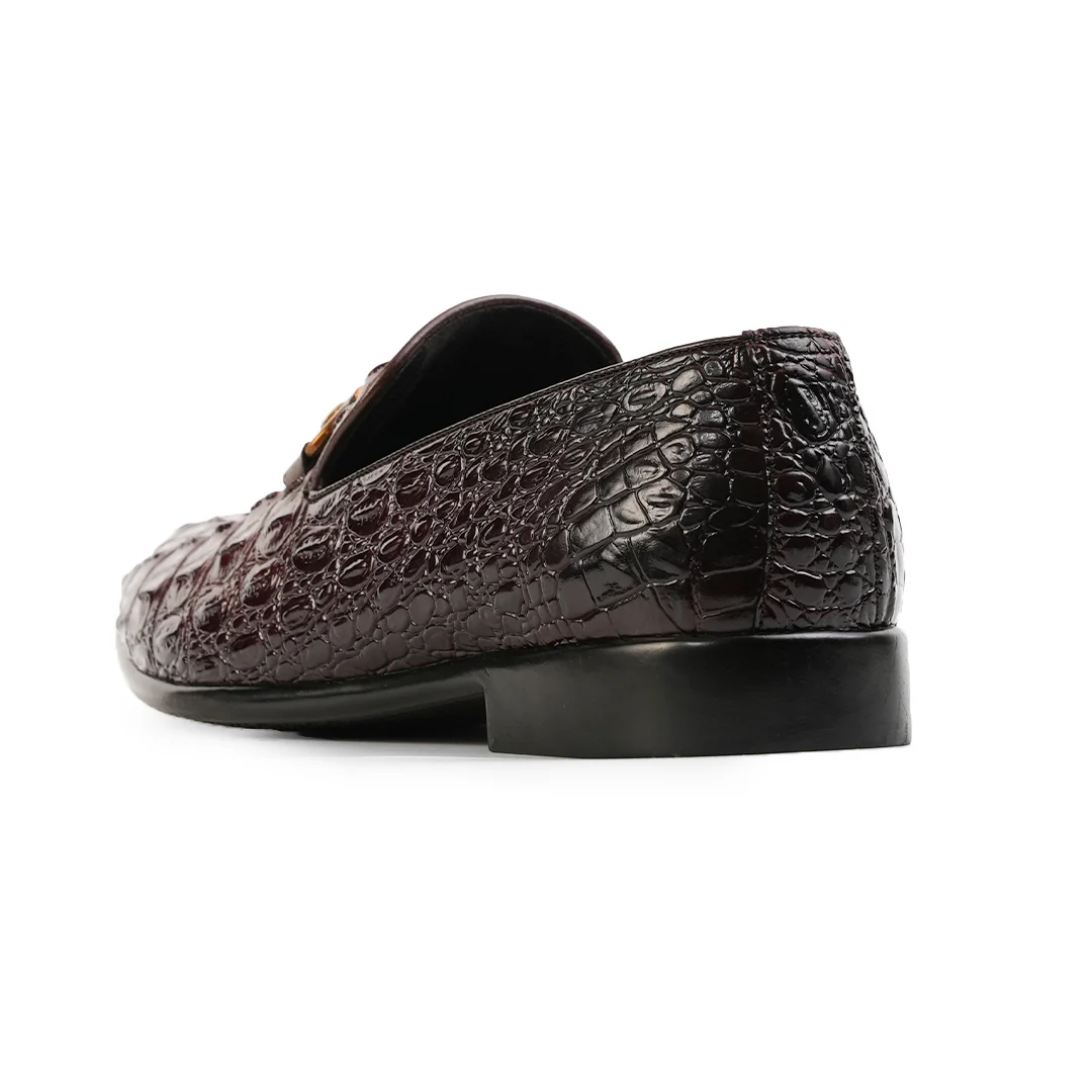 Monkstory Horsebit Exotic Scale Textured Slip-Ons – Burgundy - Image 9