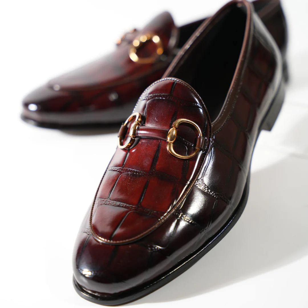 Monkstory Horsebit Smart Croc-Effect Slip-Ons – Burgundy - Image 3