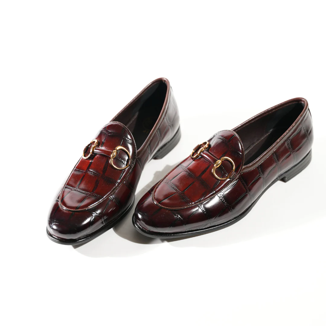 Monkstory Horsebit Smart Croc-Effect Slip-Ons – Burgundy - Image 4