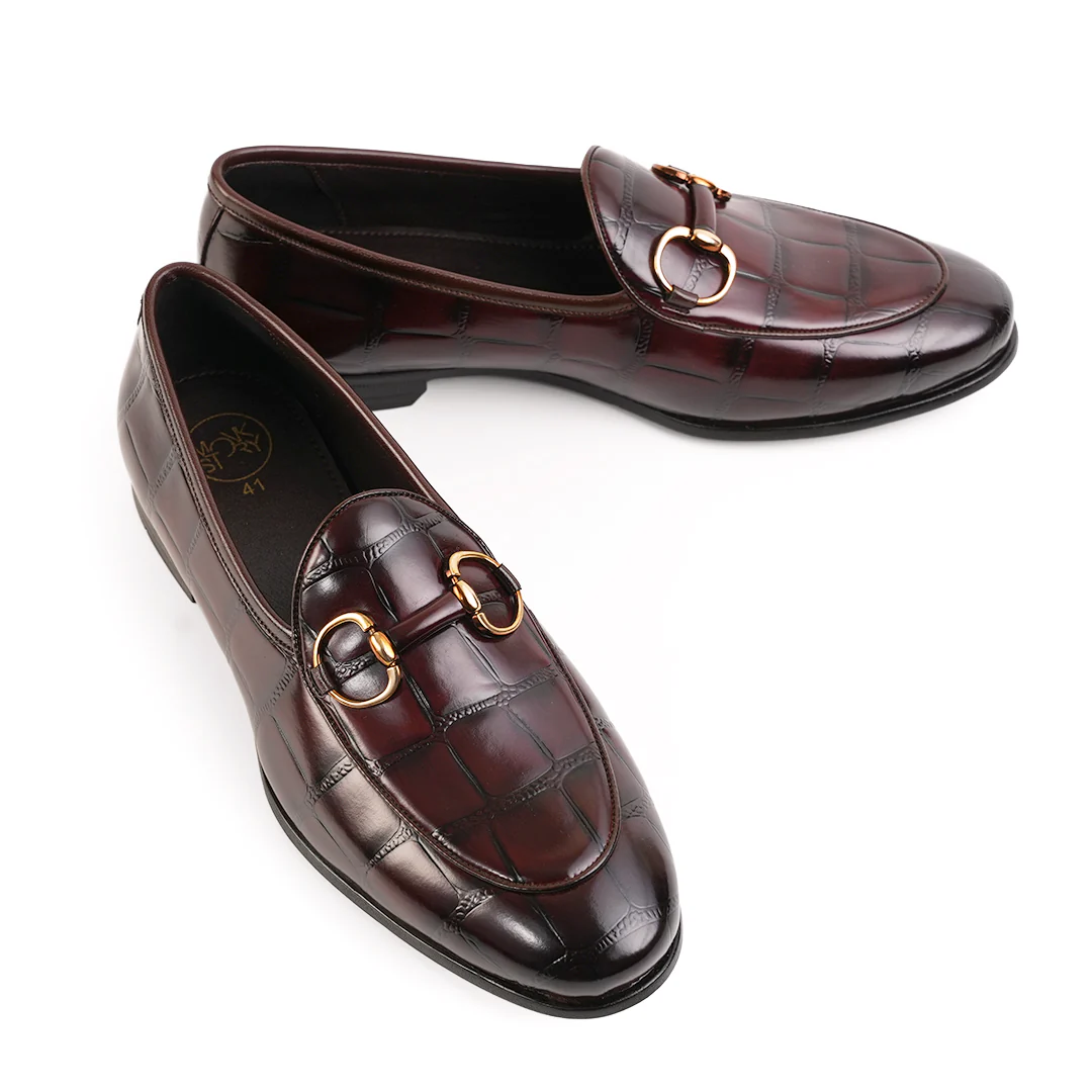 Monkstory Horsebit Smart Croc-Effect Slip-Ons – Burgundy - Image 6