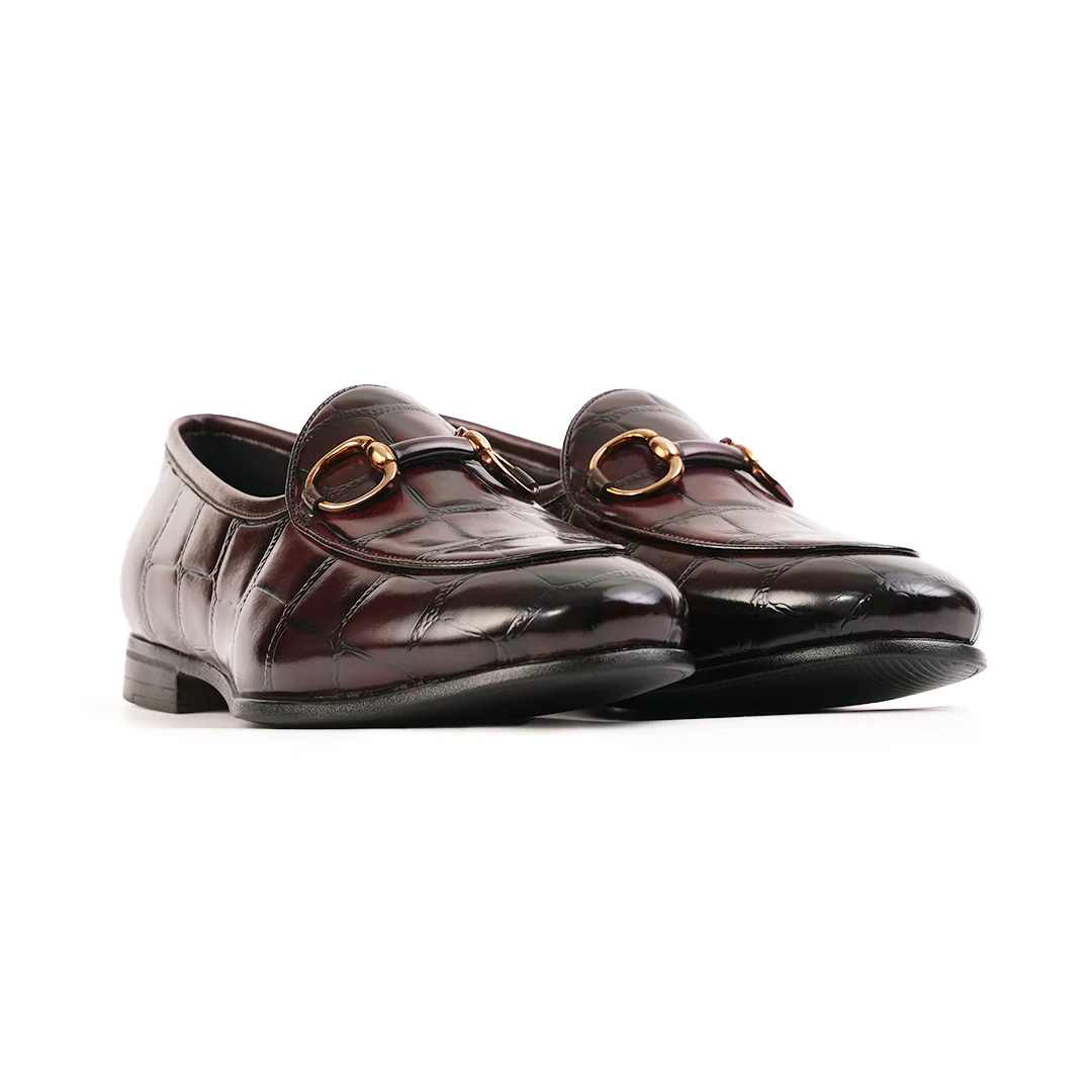 Monkstory Horsebit Smart Croc-Effect Slip-Ons – Burgundy - Image 9
