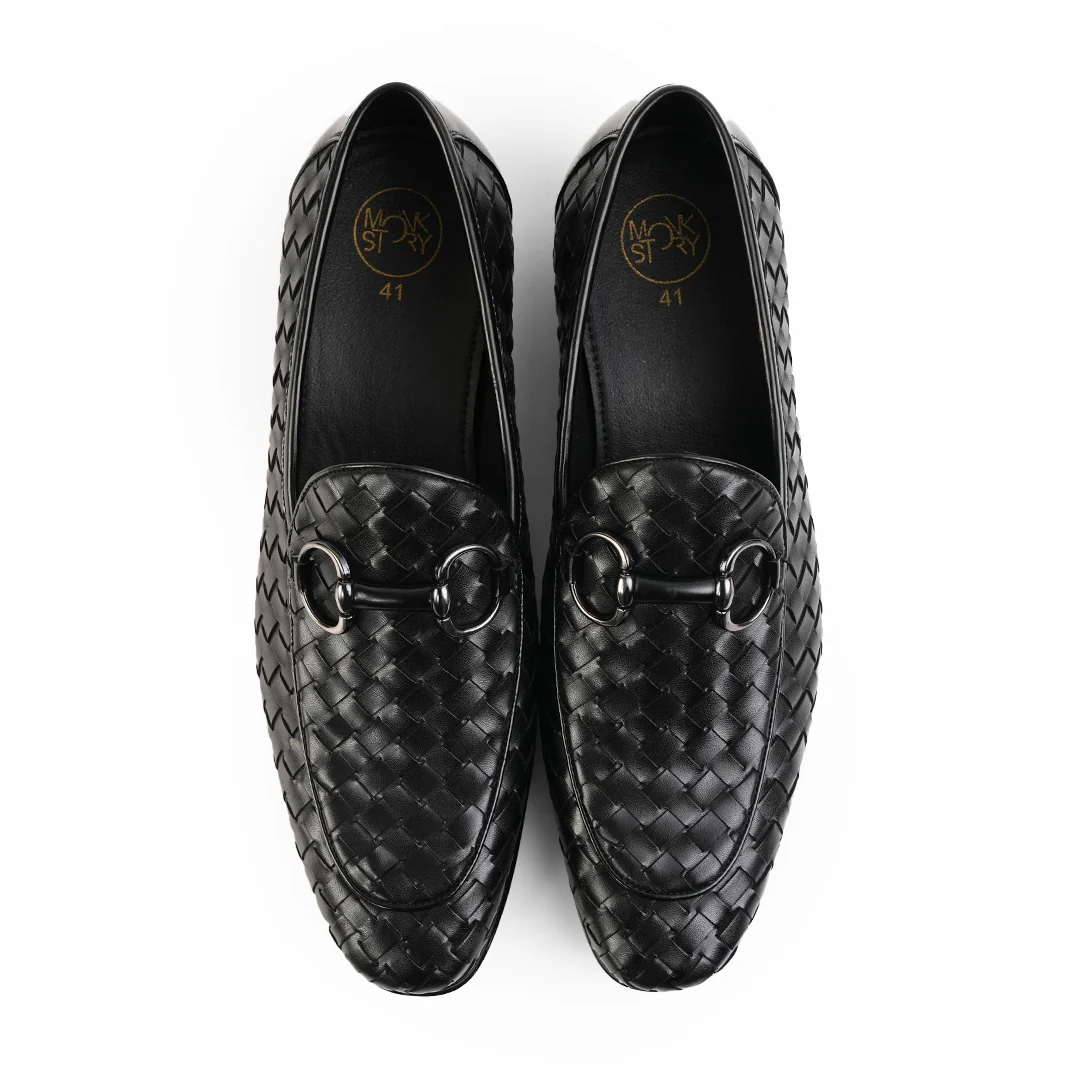 Monkstory Horsebit Smart Hand Woven Slip-Ons – Black - Image 6