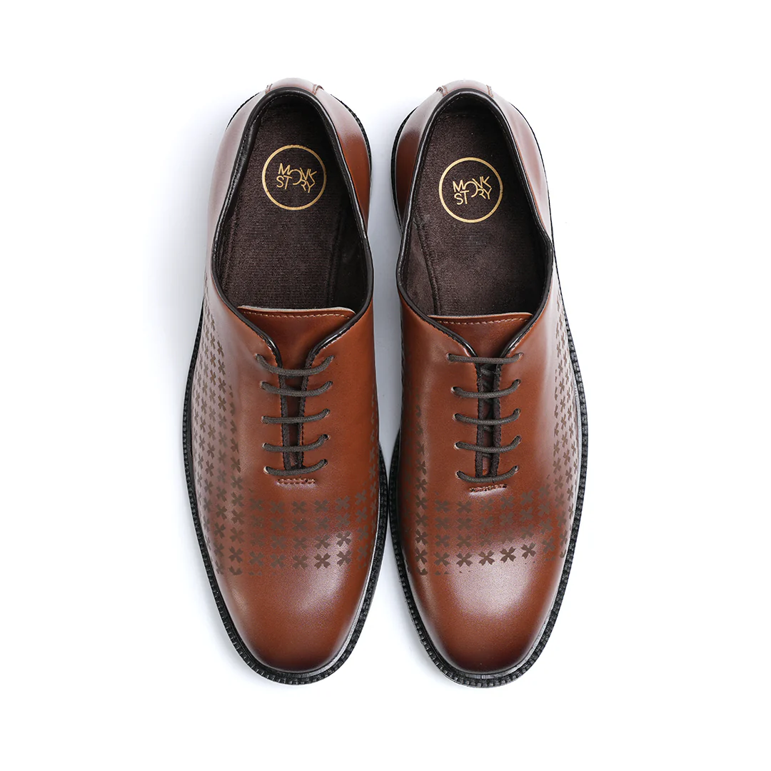 Monkstory Laser-Etched Oxford Lace-ups - Brown - Image 9