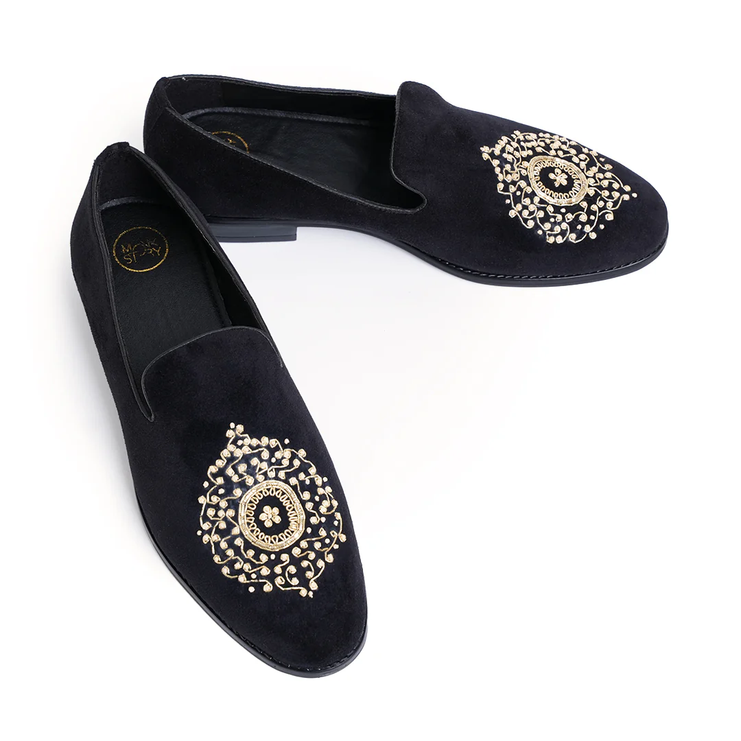 Monkstory Maharaja Zardosi Embroidered Slip-Ons – Black - Image 5