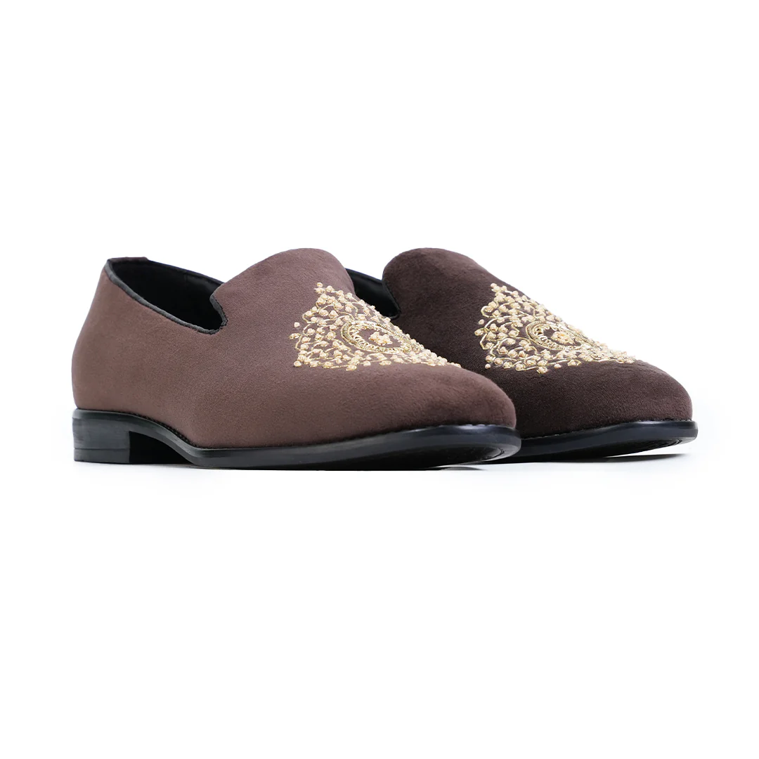Monkstory Maharaja Zardosi Embroidered Slip-Ons – Brown - Image 9