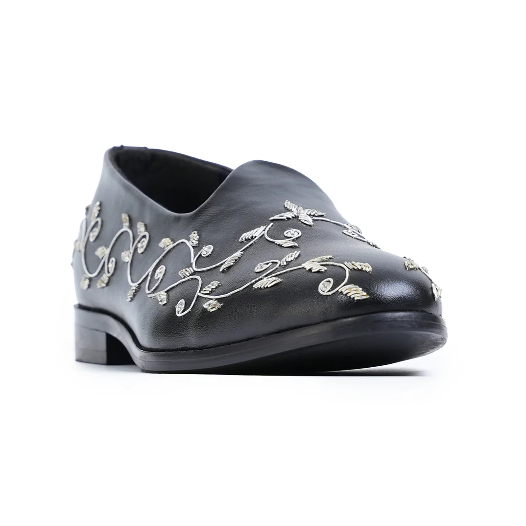 Monkstory Regal Floral Zardosi Mojari β Black - Image 6