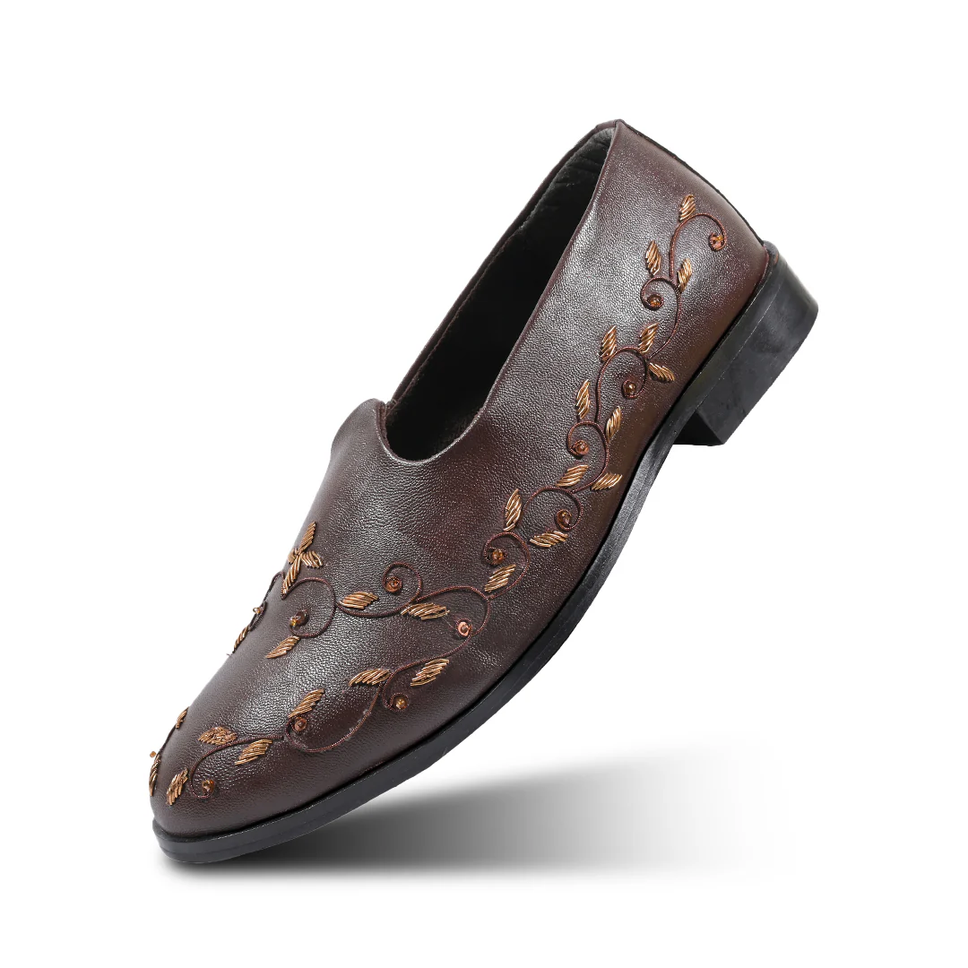 Monkstory Regal Floral Zardosi Mojari β Brown
