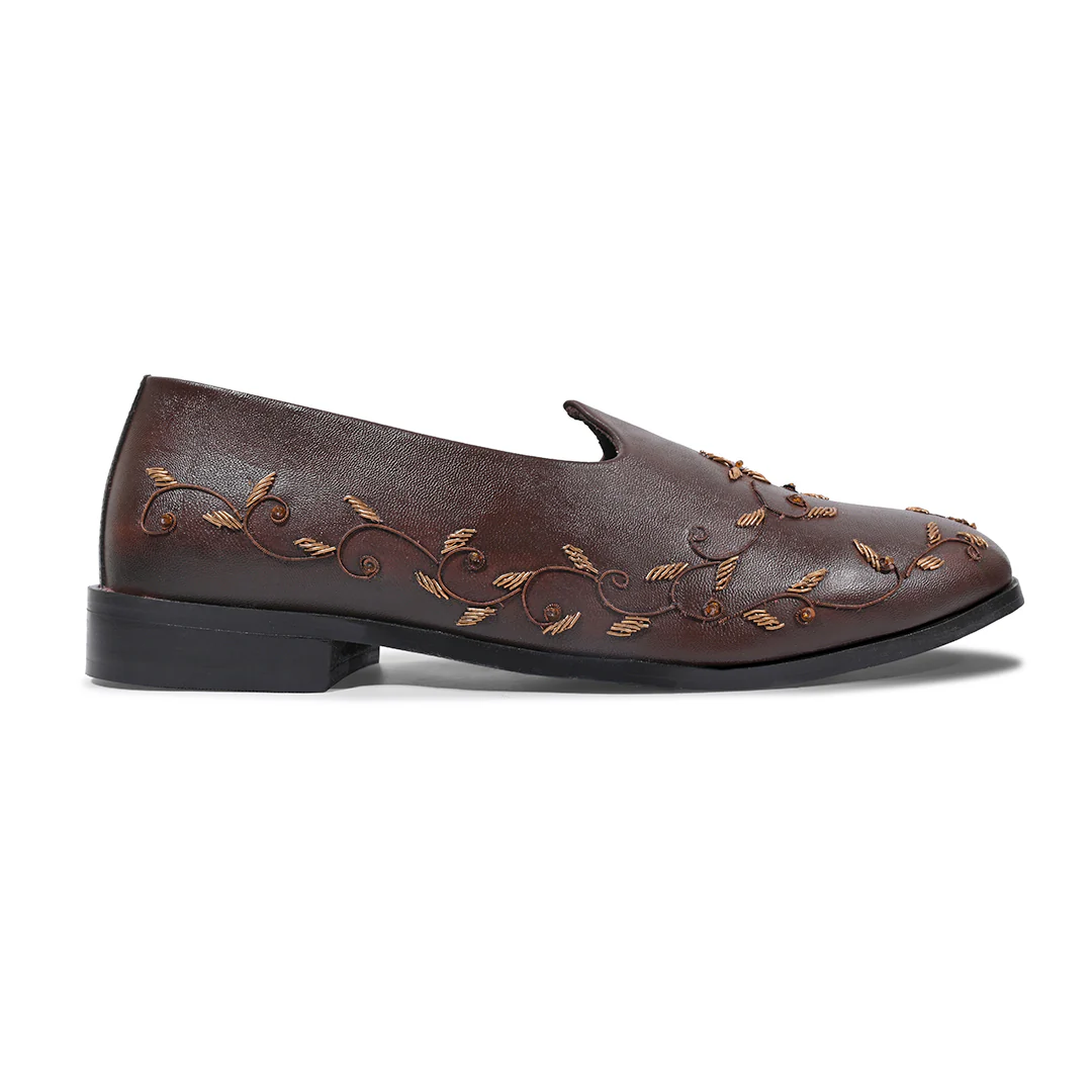 Monkstory Regal Floral Zardosi Mojari β Brown - Image 3