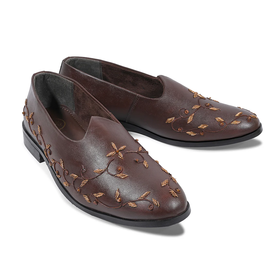 Monkstory Regal Floral Zardosi Mojari β Brown - Image 4