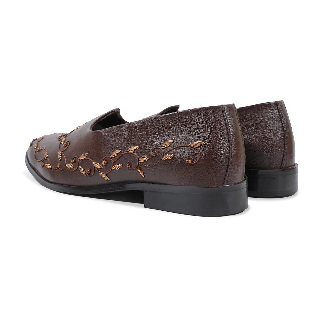 Monkstory Regal Floral Zardosi Mojari β Brown - Image 5