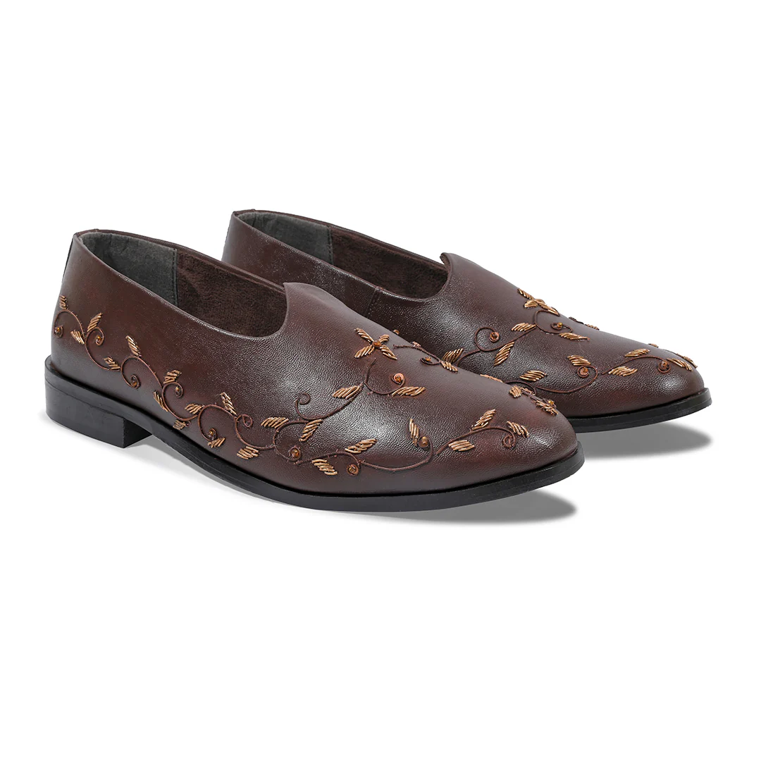 Monkstory Regal Floral Zardosi Mojari β Brown - Image 6