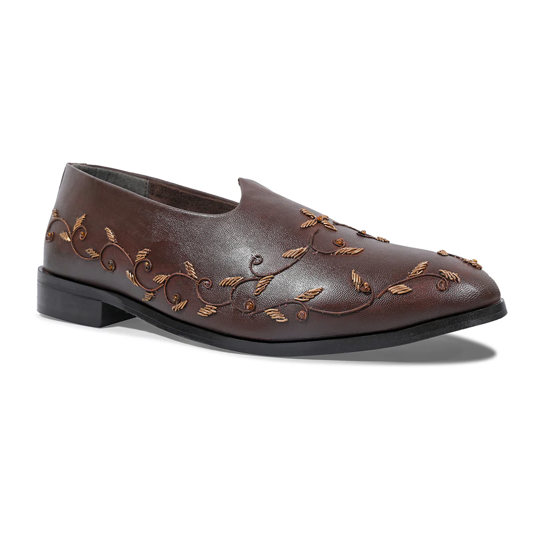 Monkstory Regal Floral Zardosi Mojari β Brown - Image 7