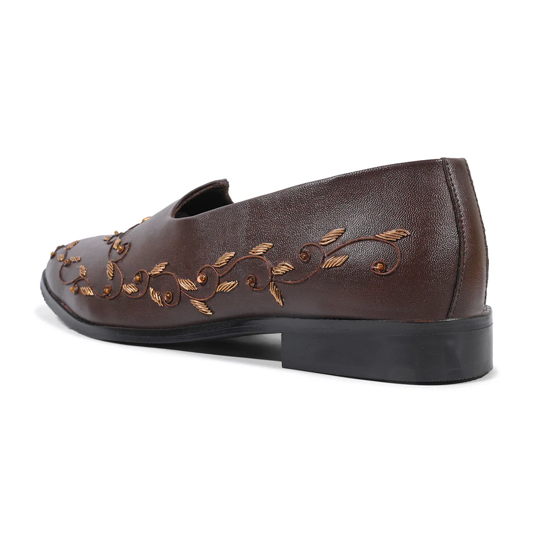 Monkstory Regal Floral Zardosi Mojari β Brown - Image 8