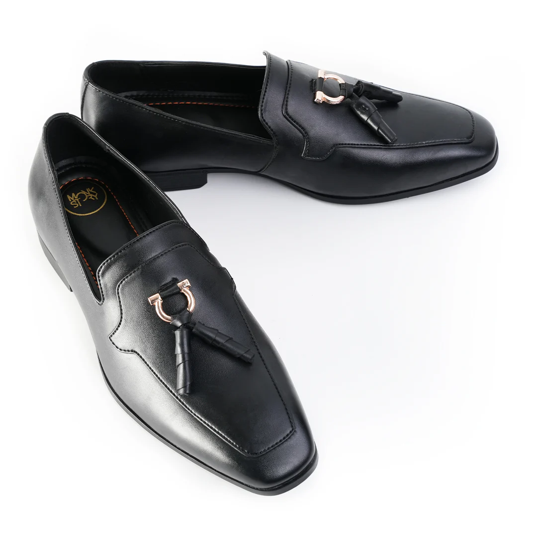 Monkstory Tassel Loafers with Rose-Gold Bit – Black - Image 4