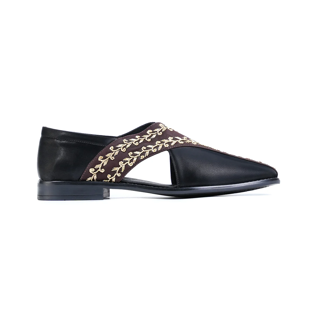 Monkstory Two Tone Embroidered Nawabi Sandals - Black/Brown - Image 5