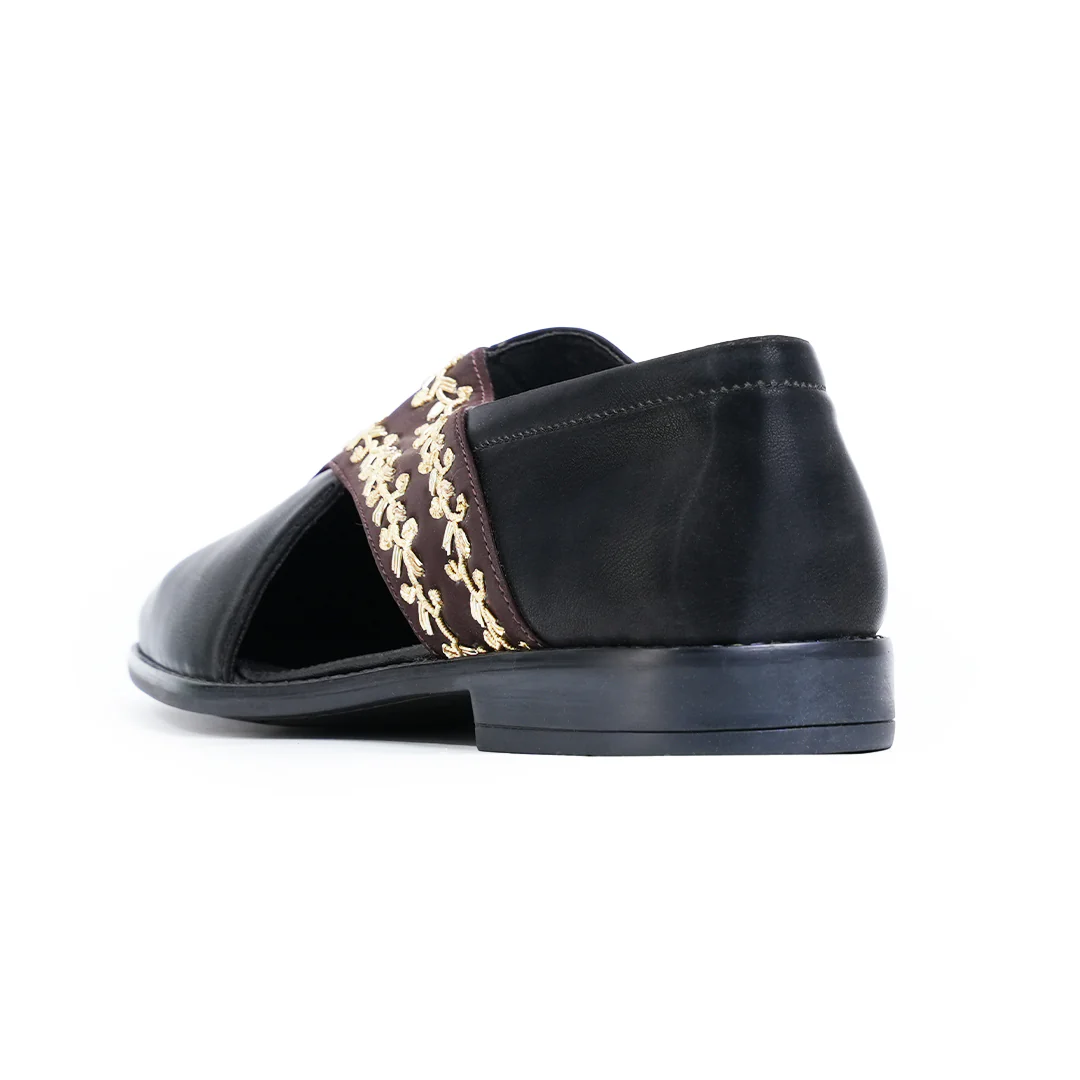 Monkstory Two Tone Embroidered Nawabi Sandals - Black/Brown - Image 7