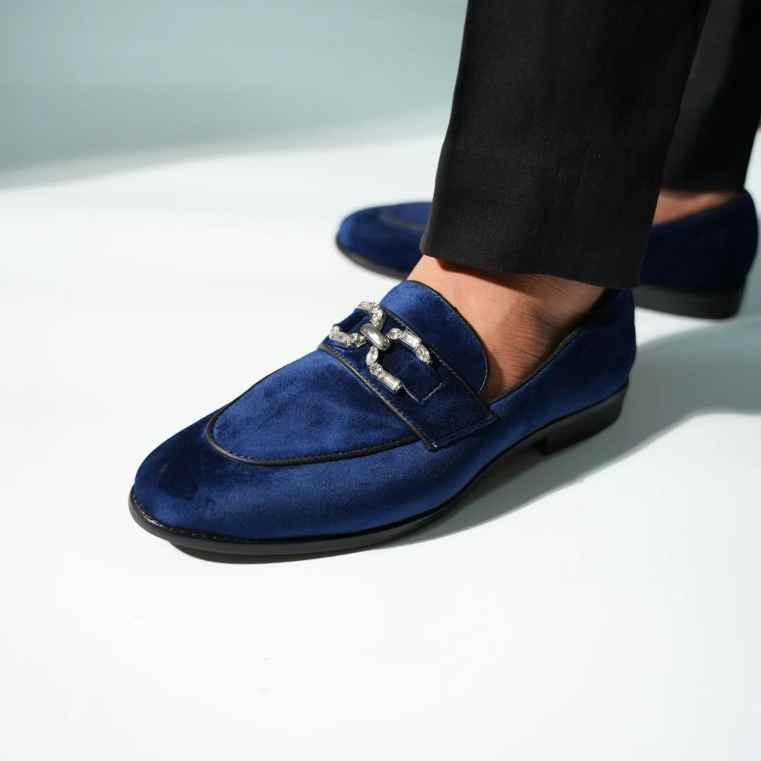 Monkstory Velvet Crystal Bit Loafers – Royal Blue - Image 2