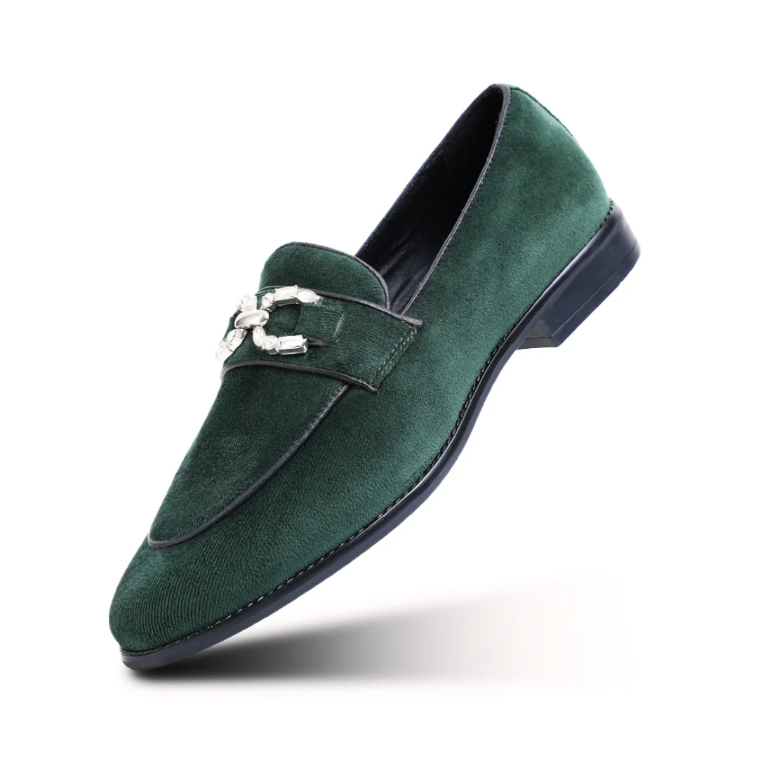 Monkstory Velvet Crystal Bit Loafers β Royal Green