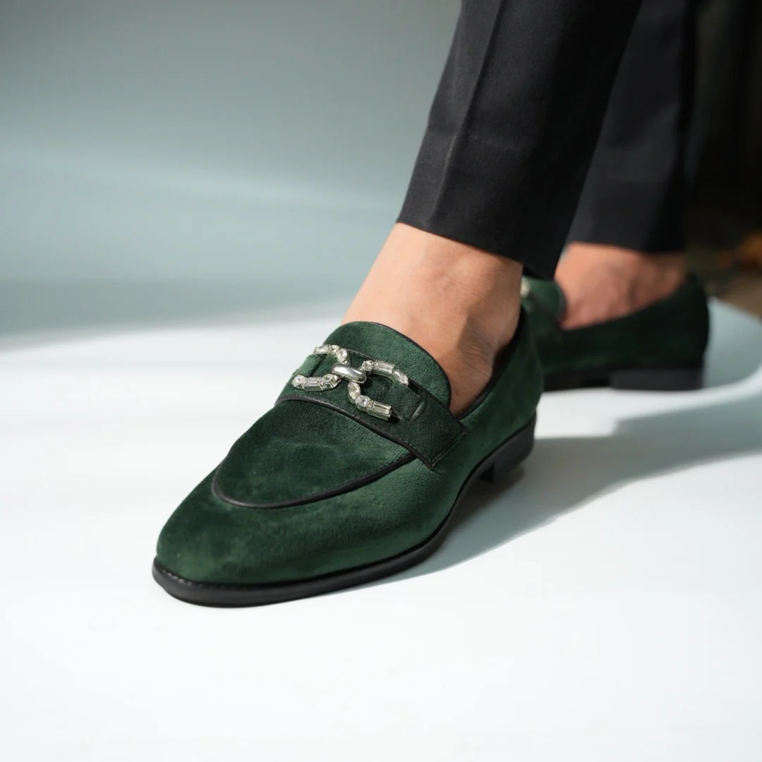 Monkstory Velvet Crystal Bit Loafers β Royal Green - Image 2