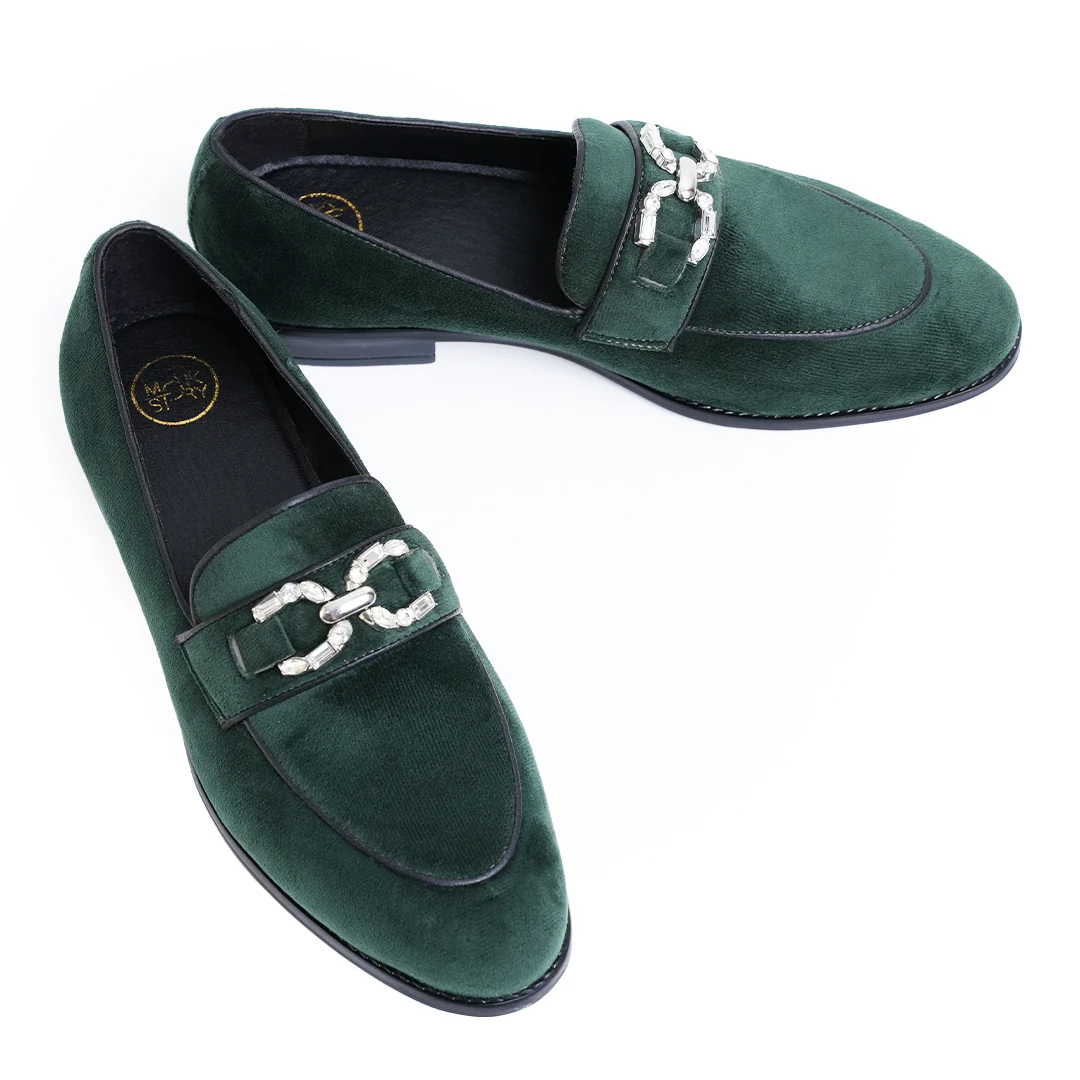 Monkstory Velvet Crystal Bit Loafers β Royal Green - Image 3