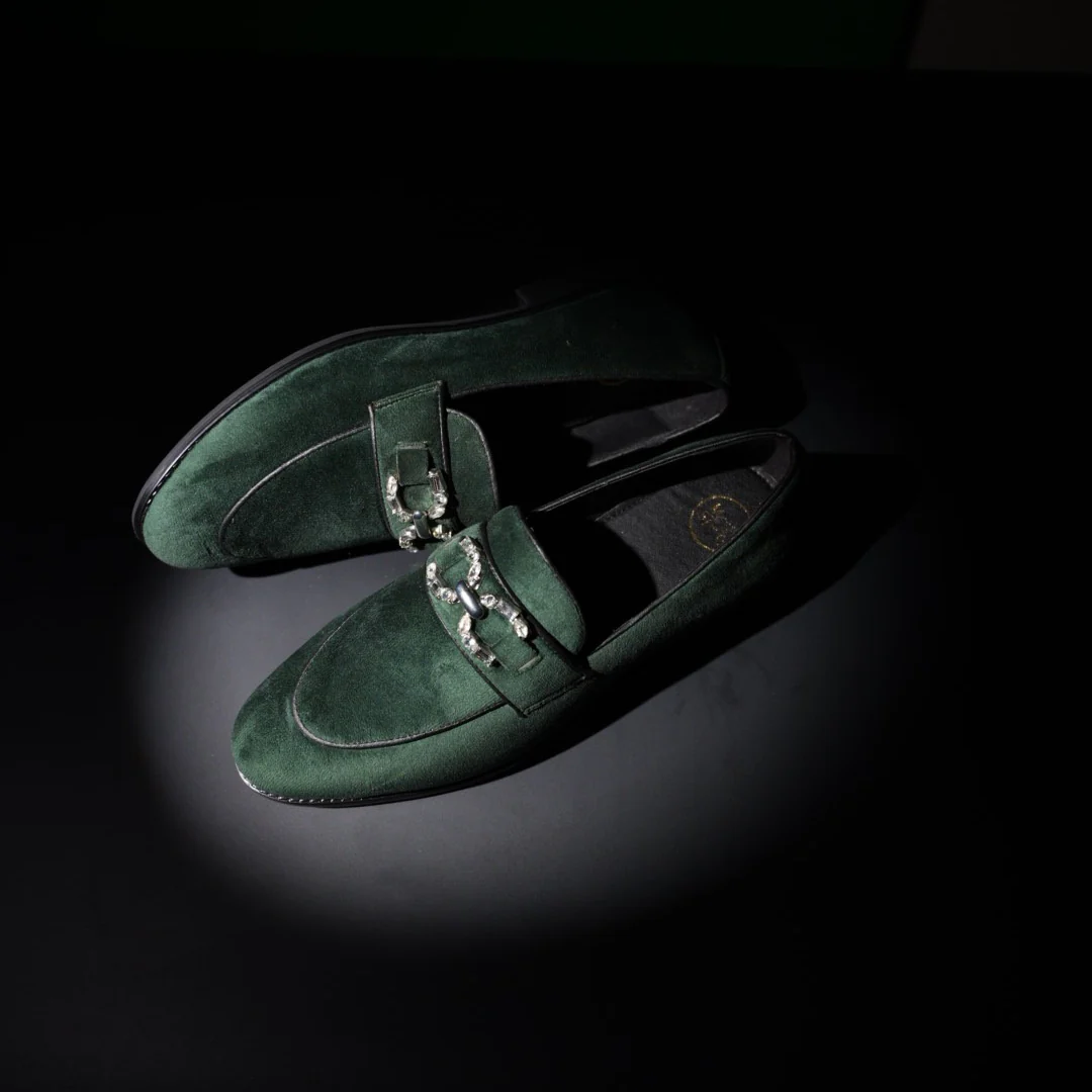 Monkstory Velvet Crystal Bit Loafers β Royal Green - Image 7