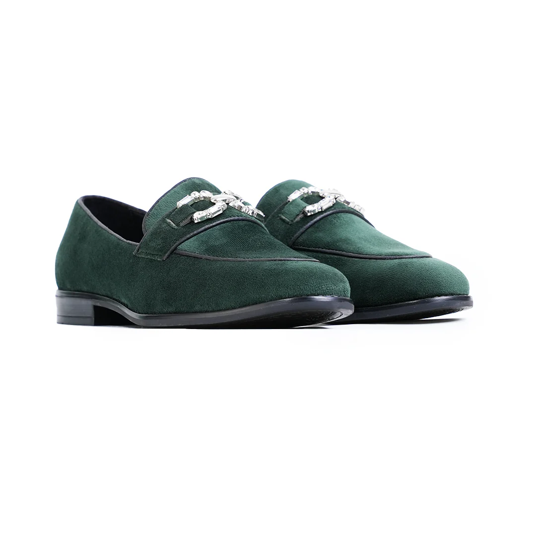 Monkstory Velvet Crystal Bit Loafers β Royal Green - Image 8