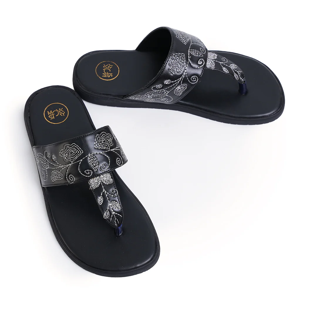 T-Rad Intricate Floral Embroidery Sandals - Black - Image 3